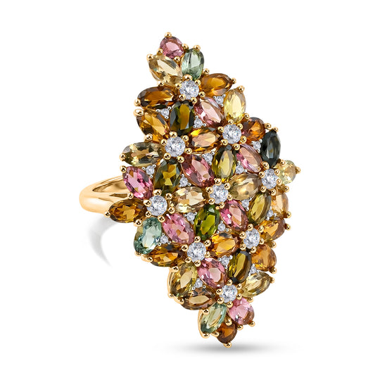 D'Joy AA Mehrfarbiger-Turmalin, Weißer Zirkon Ring 925 Silber 750 Gelbgold vermeil (Größe 21.00) ca. 9.52 ct