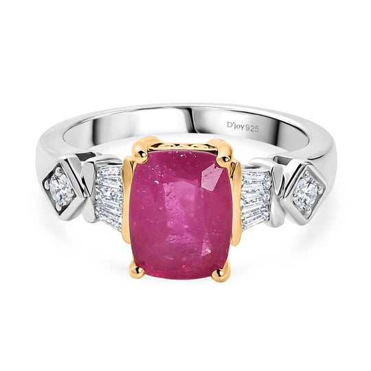D'Joy Ilakaka Rosa Saphir (Fissure gefüllt), Weißer Zirkon Ring 925 Silber Rhodiniert und 750 Gelbgold Vermeil (Größe 17.00) ca. 3,36 ct