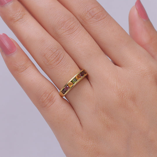 EverTrue AA Multi-Turmalin Ring, Messing mit Gelbgold E-Beschichtung - 0,83 ct.