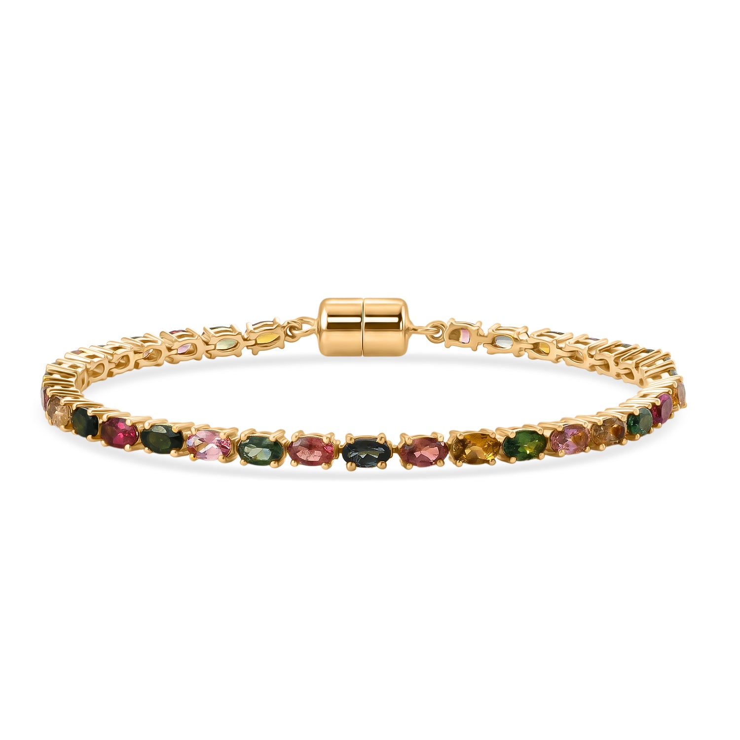 D'Joy AA Multi-Turmalin 19cm Eternity Armband, 925 Silber 750 Gelbgold Vermeil - 7,49 ct.