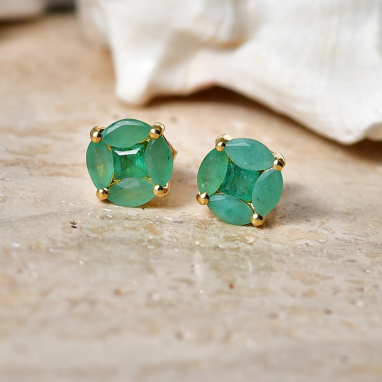 D'Joy Socoto Smaragd Ohrringe 925 Silber 750 Gelbgold vermeil ca. 1,48 ct.