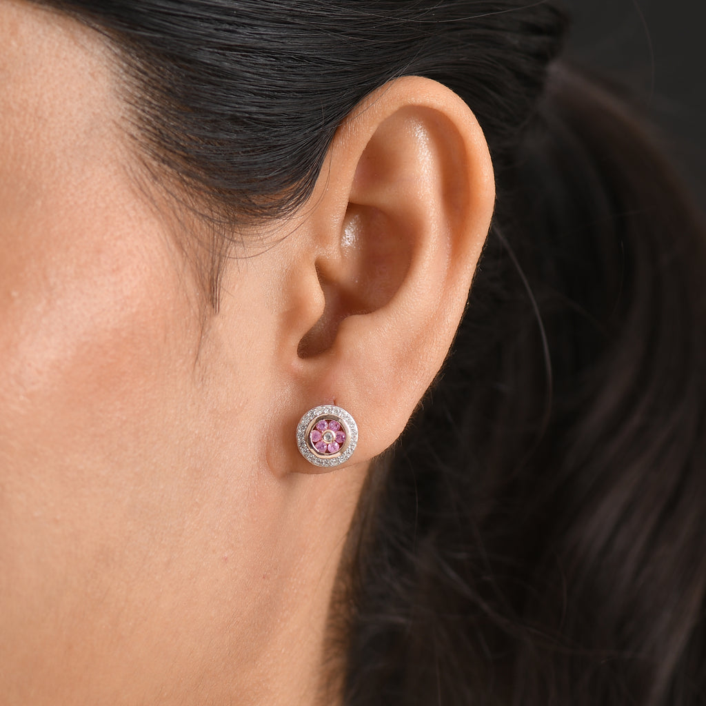 D'Joy Rosa Saphir, Weißer Zirkon Ohrringe 925 Silber 750 Roségold vermeil ca. 0,79 ct.
