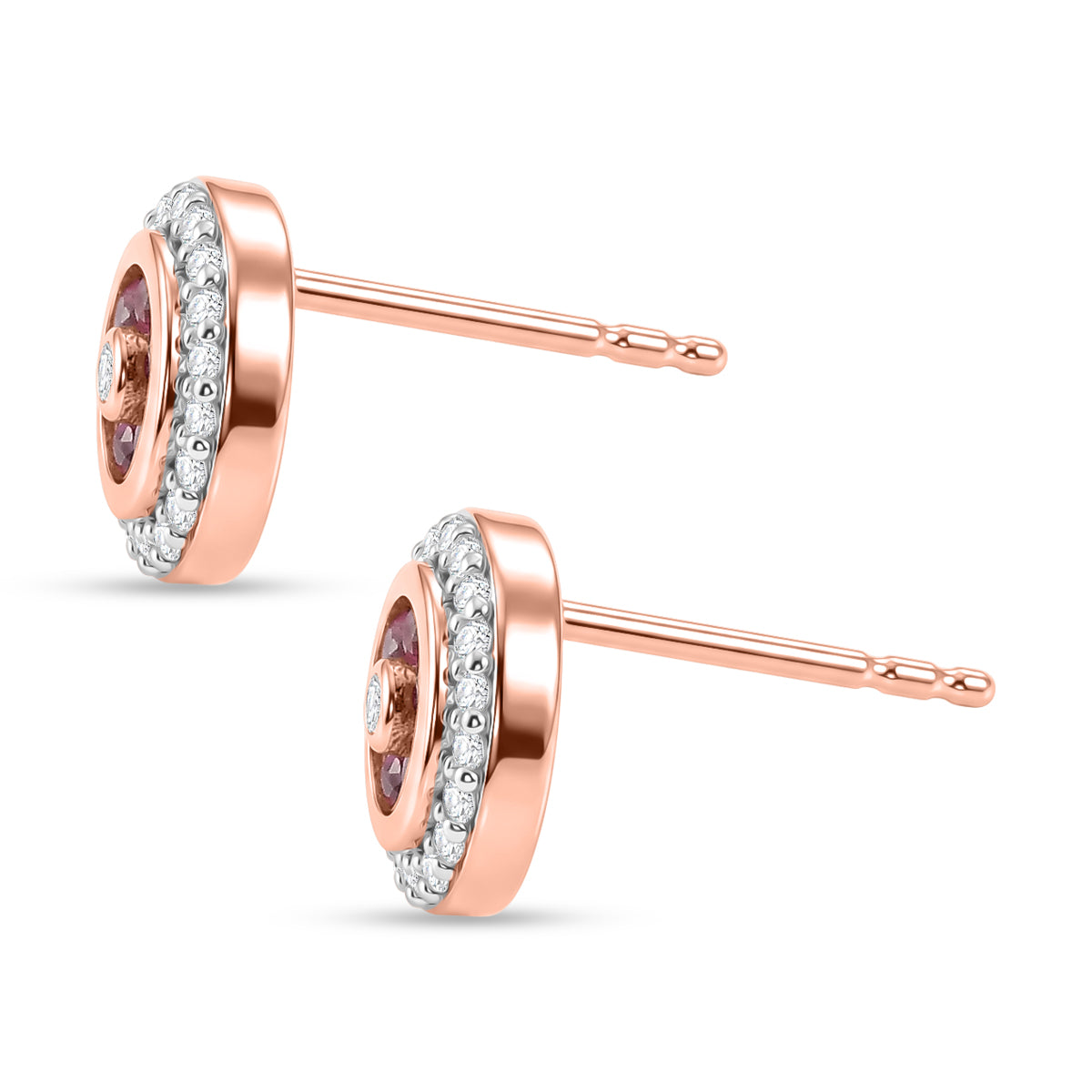 D'Joy Rosa Saphir, Weißer Zirkon Ohrringe 925 Silber 750 Roségold vermeil ca. 0,79 ct.