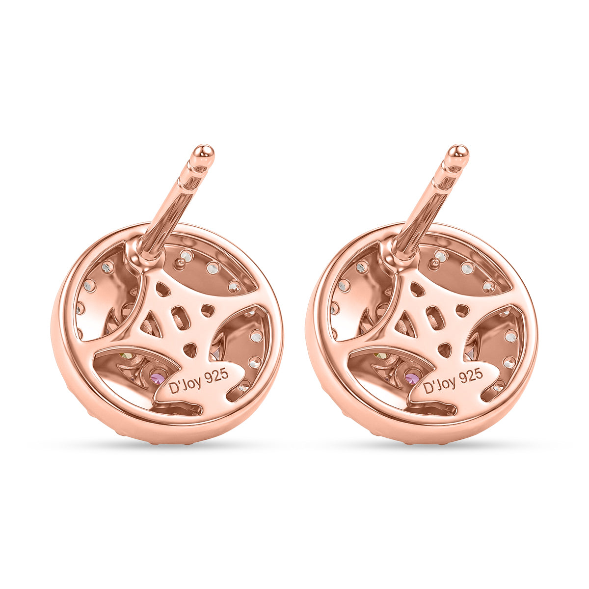 D'Joy Rosa Saphir, Weißer Zirkon Ohrringe 925 Silber 750 Roségold vermeil ca. 0,79 ct.