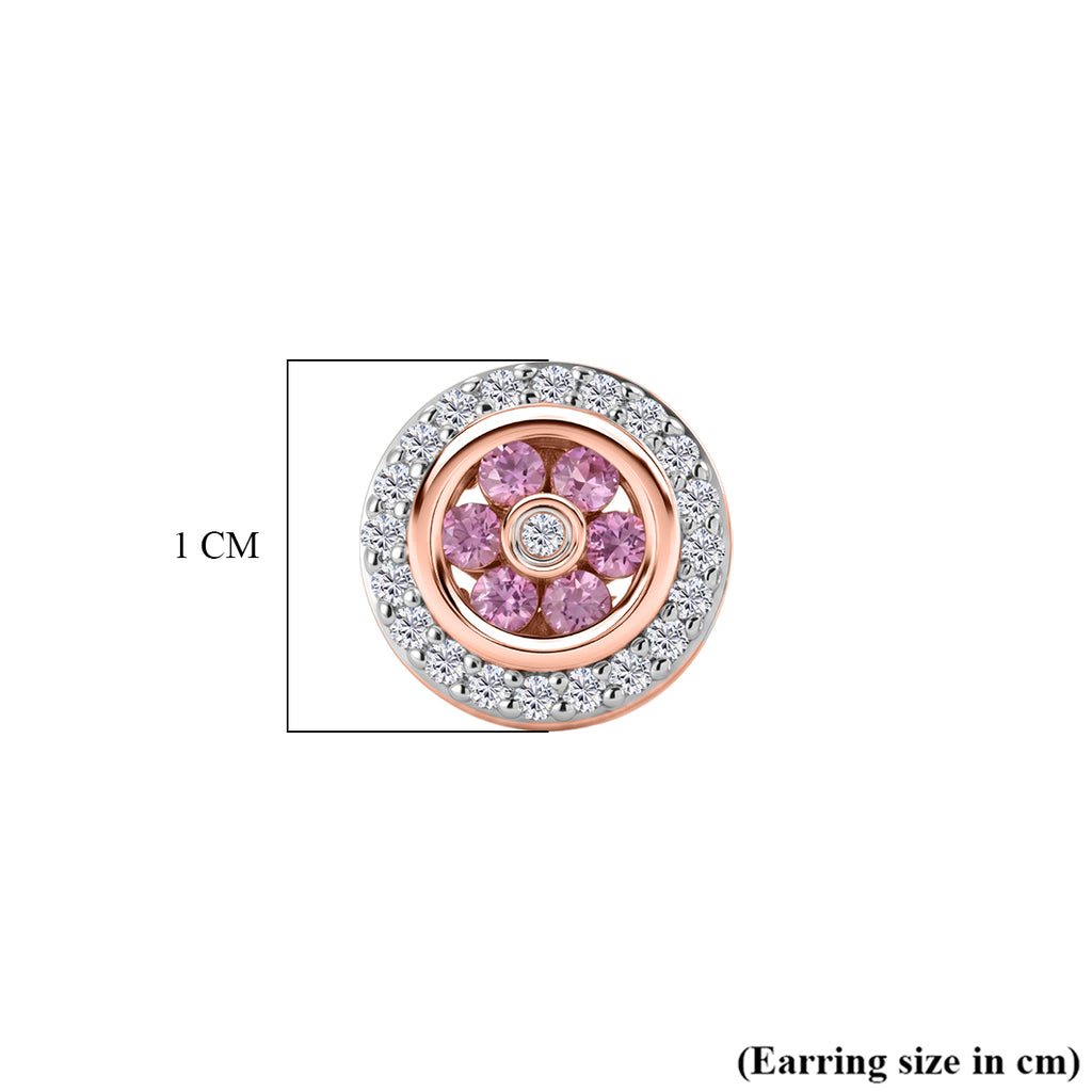 D'Joy Rosa Saphir, Weißer Zirkon Ohrringe 925 Silber 750 Roségold vermeil ca. 0,79 ct.
