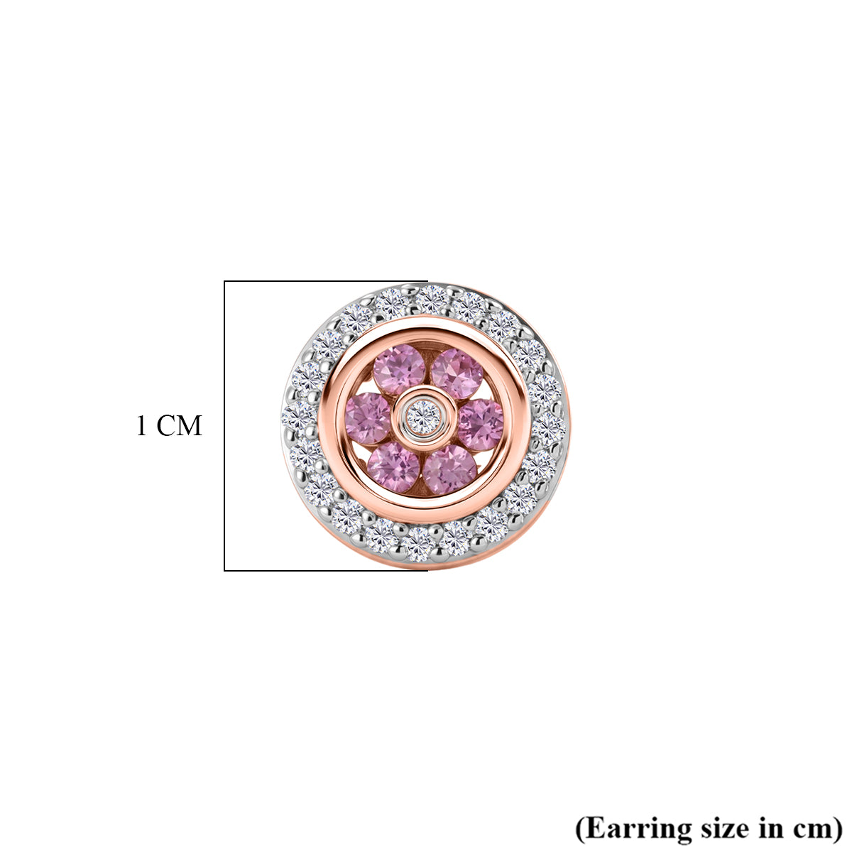 D'Joy Rosa Saphir, Weißer Zirkon Ohrringe 925 Silber 750 Roségold vermeil ca. 0,79 ct.