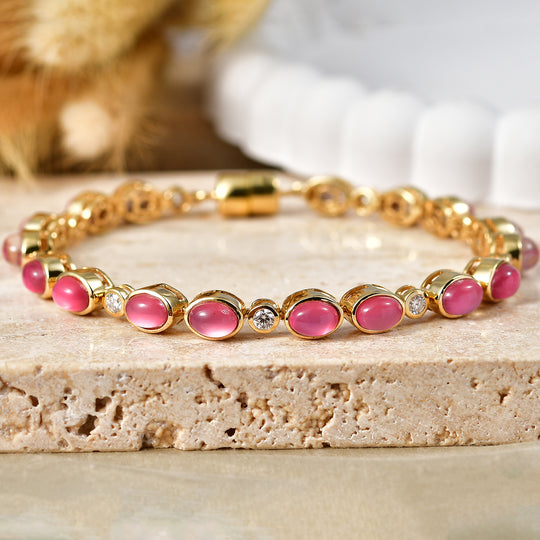 D'Joy Flamingo Mondstein, Moissanit Armband ca. 19 cm 925 Silber 750 Gelbgold vermeil ca. 15,81 ct.