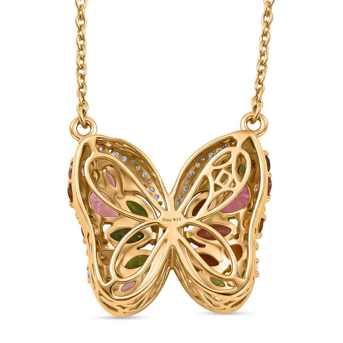 D'Joy AA Multi-Turmalin und Moissanit 45cm Schmetterlingshalskette, 925 Silber 750 Gelbgold Vermeil - 3,34 ct.
