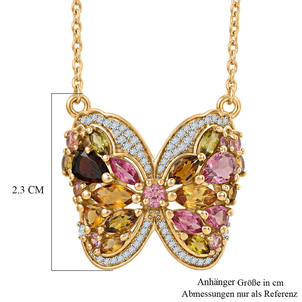 D'Joy AA Mehrfarbige-Turmalin Halskette ca. 45 cm 925 Silber 750 Gelbgold vermeil ca. 3.34 ct