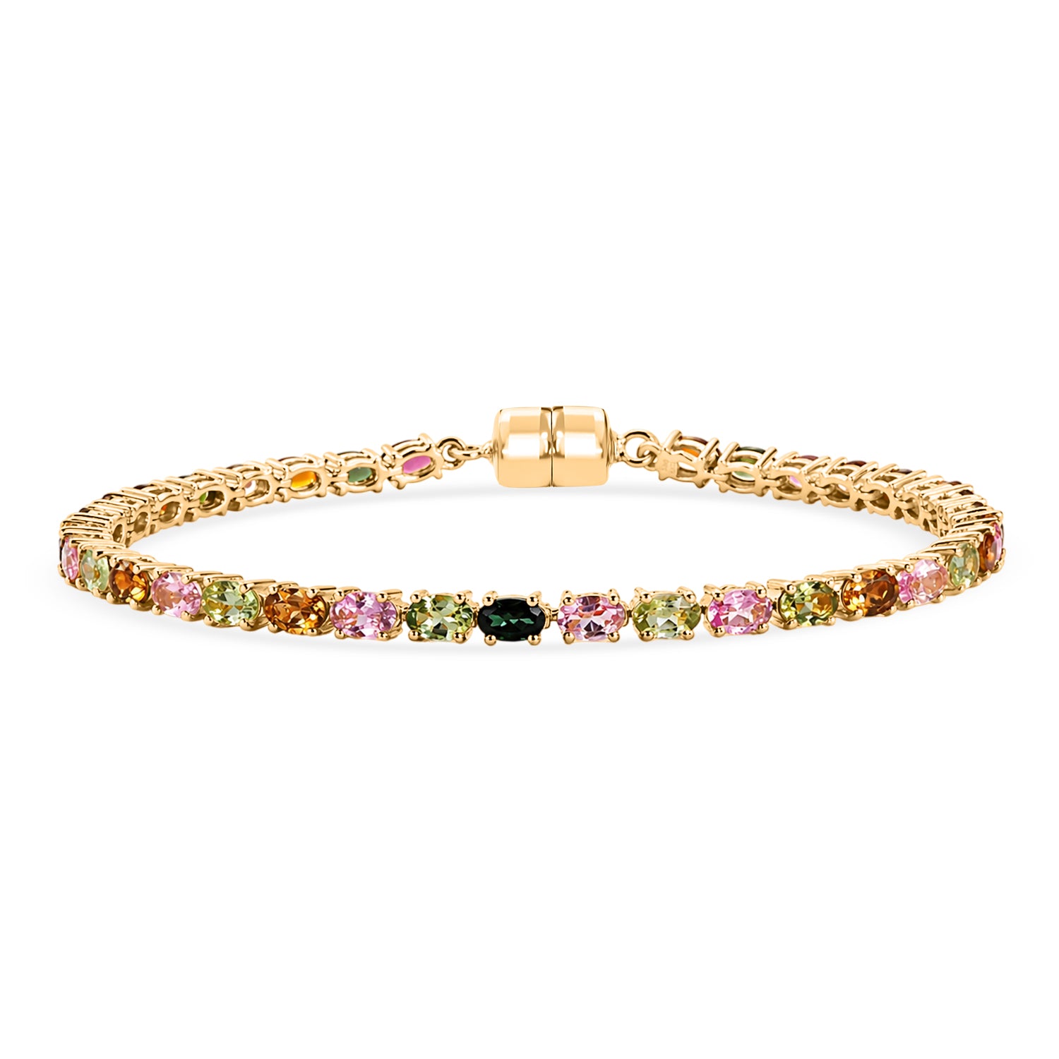 D'Joy AA Multi-Turmalin 20cm Eternity Armband, 925 Silber 750 Gelbgold Vermeil - 8,72 ct.
