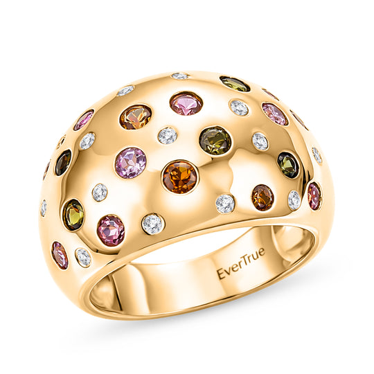 EVER TRUE AA Mehrfarbiger-Turmalin Ring Nickelfreies Messing (Größe 20.00) ca. 1.28 ct