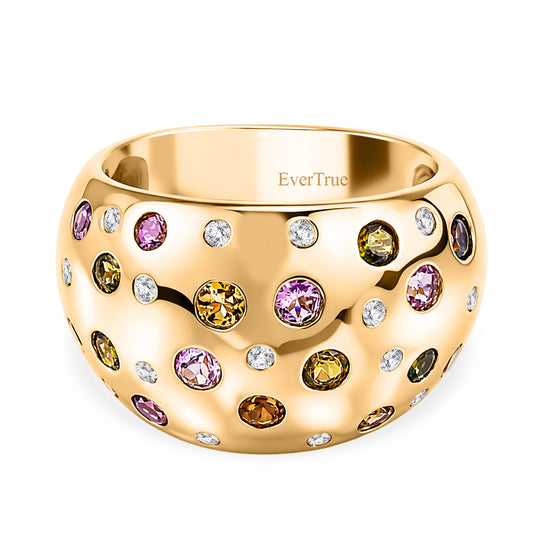 EVER TRUE AA Mehrfarbiger-Turmalin Ring Nickelfreies Messing (Größe 20.00) ca. 1.28 ct