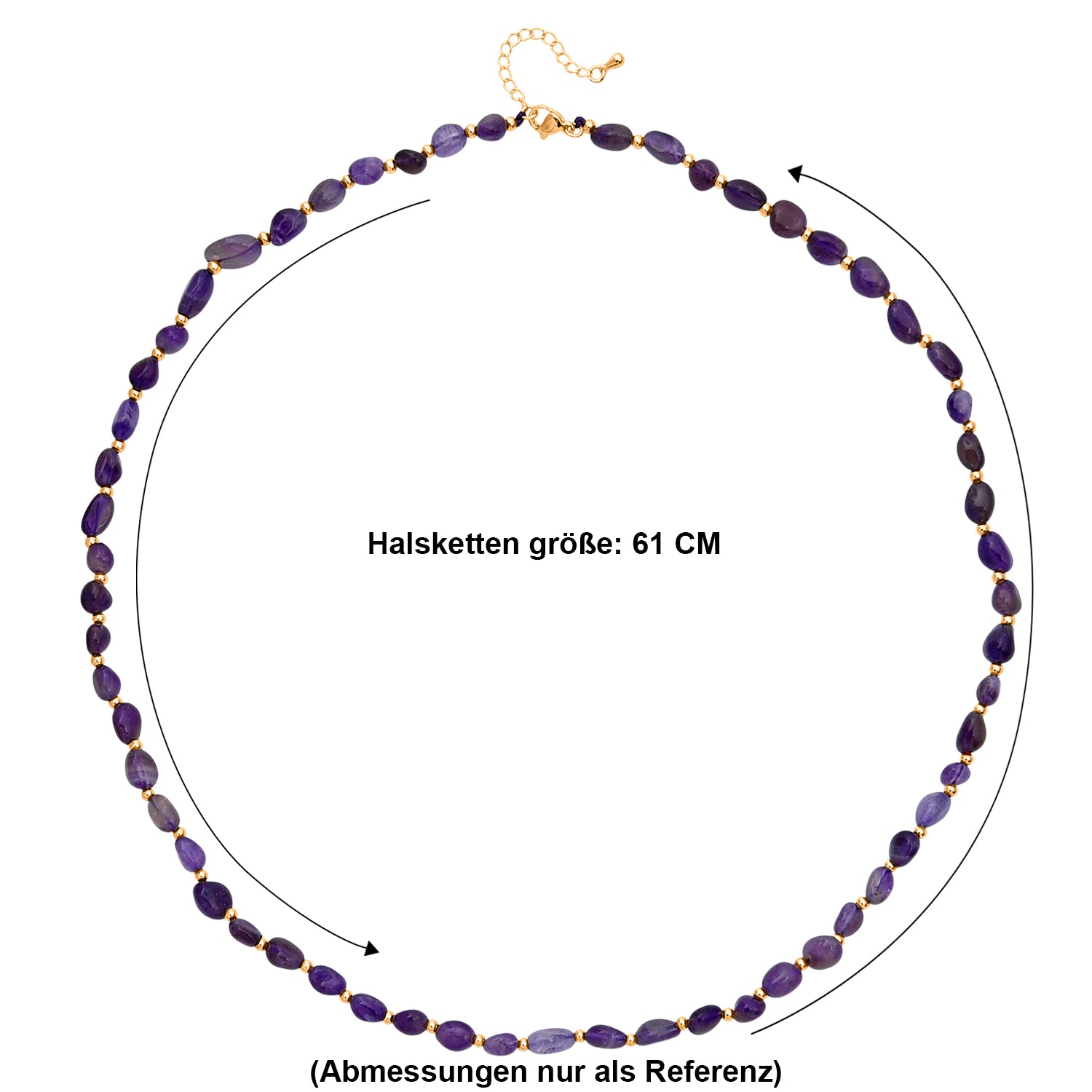 Afrikanischer Amethyst Halskette ca. 60 cm +5 cm Extender, Reine Legierung Goldton ca. 100.00 ct