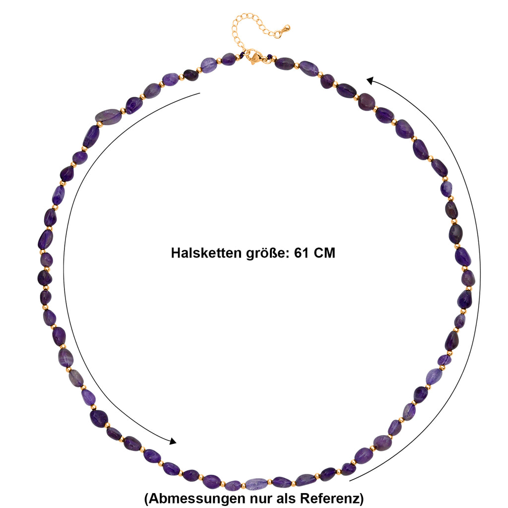 Afrikanischer Amethyst Halskette ca. 60 cm +5 cm Extender, Reine Legierung Goldton ca. 100.00 ct