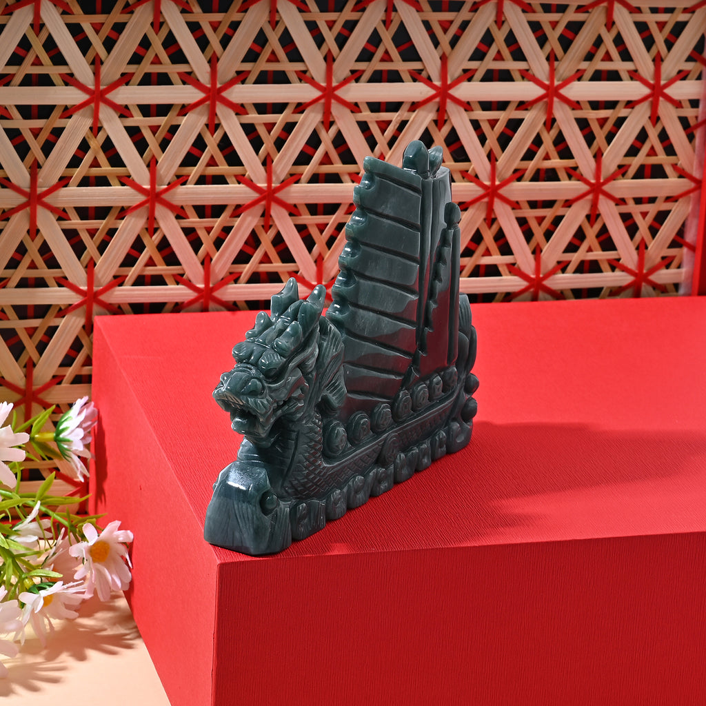 One piece  approx 9cm carving Qi lin in Dragon Boat Olmec jade (Type A Natural jadeite jade)