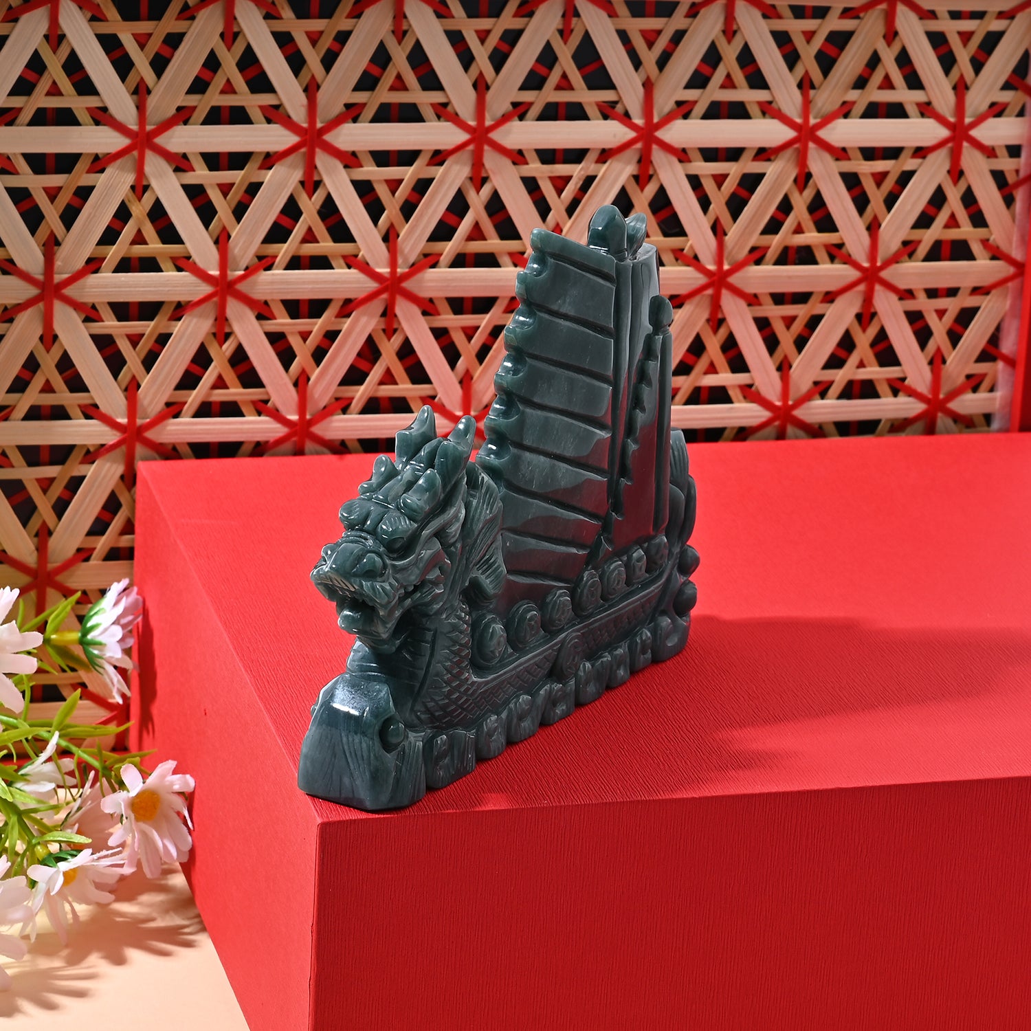 One piece  approx 9cm carving Qi lin in Dragon Boat Olmec jade (Type A Natural jadeite jade)