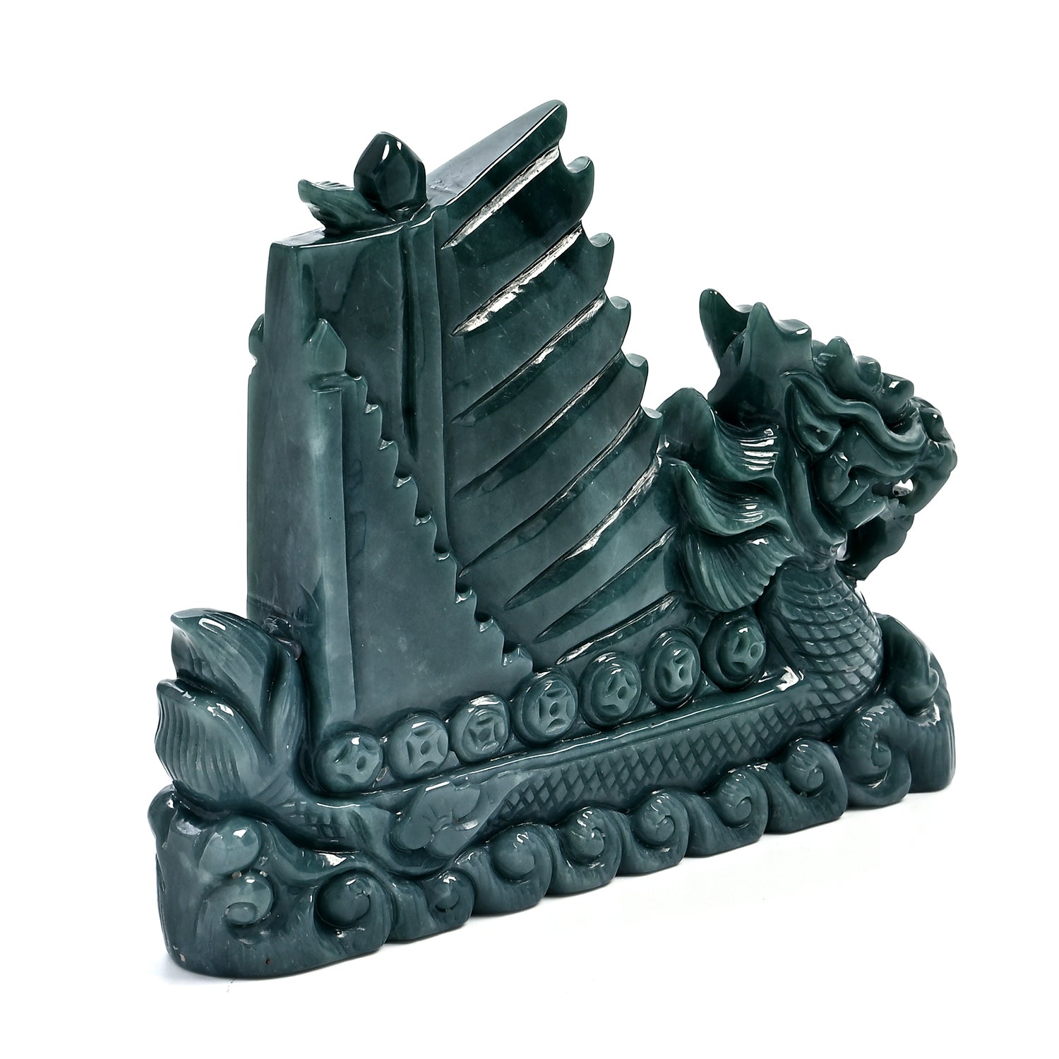 One piece  approx 9cm carving Qi lin in Dragon Boat Olmec jade (Type A Natural jadeite jade)