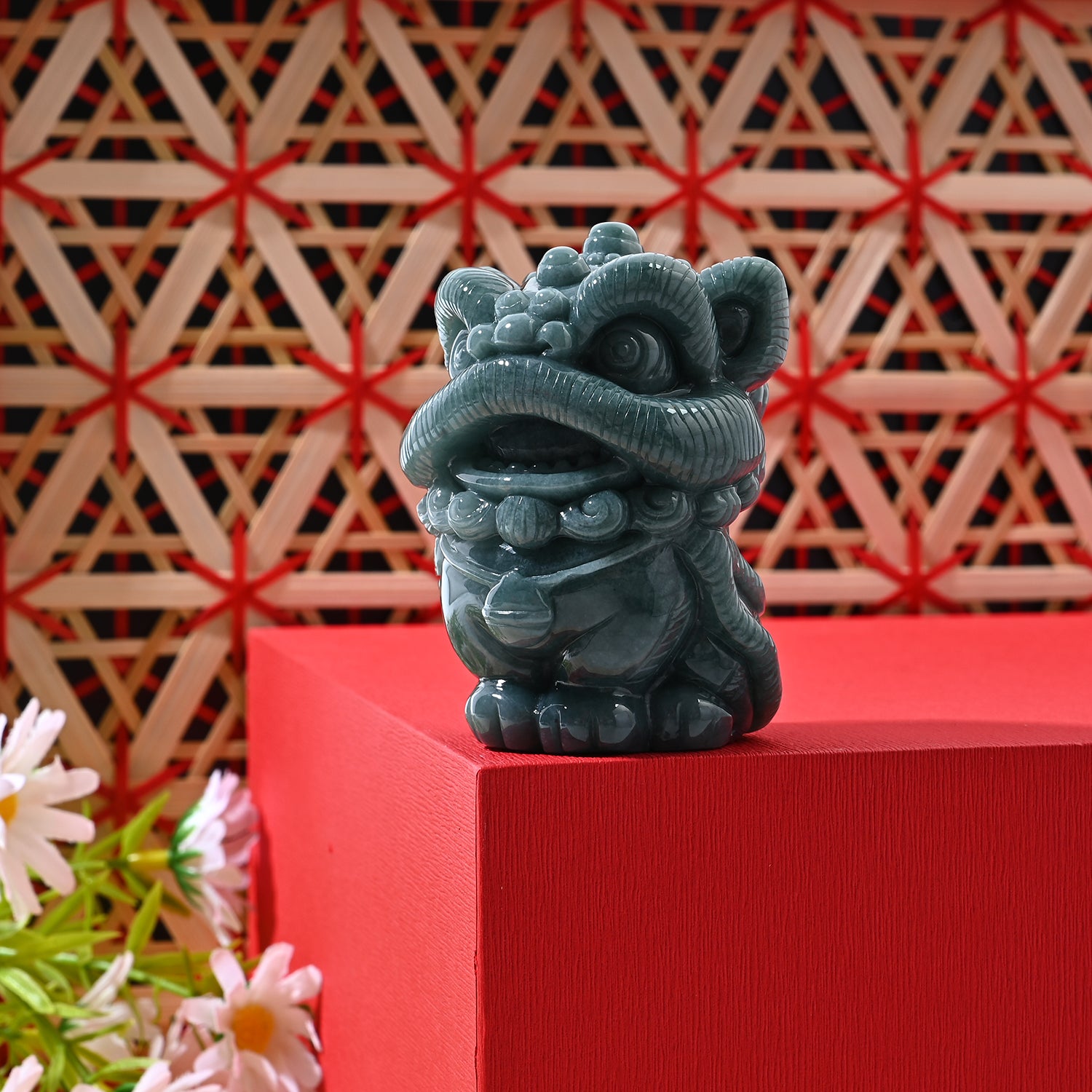 One piece  approx 7cm carving Dancing Lion  Olmec jade (Type A Natural jadeite jade)  symbolizes good fortune and prosperity