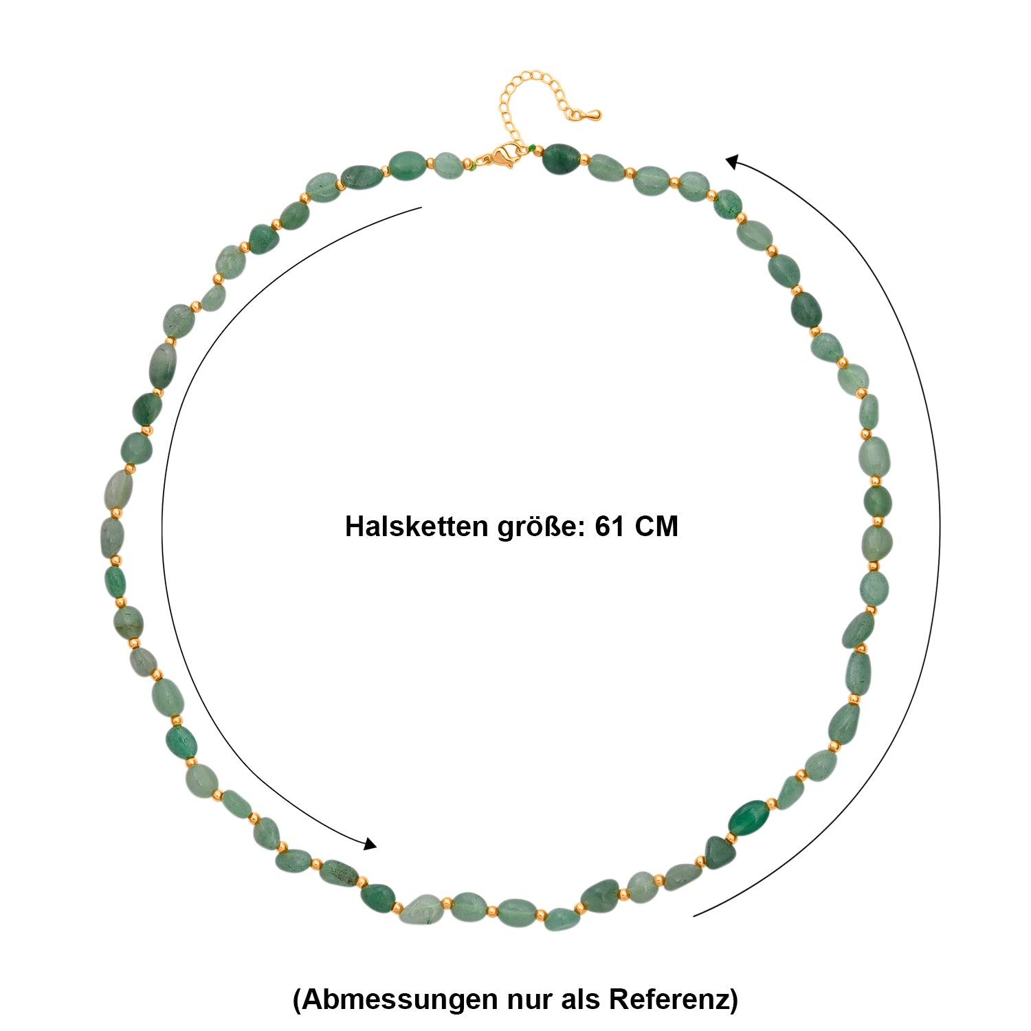 Grüner Aventurin Halskette ca. 60 cm + 5 cm Extender, Reine Legierung Goldton ca. 100.00 ct