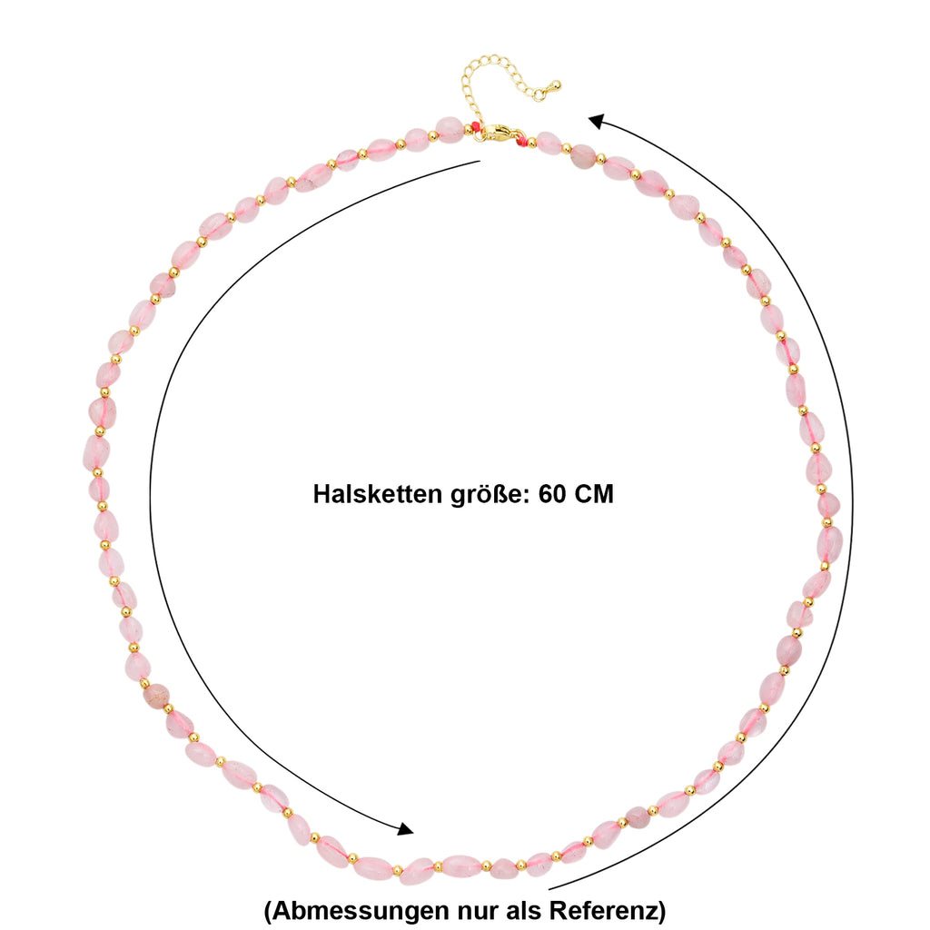 Rosenquarz Halskette ca. 60 cm + 5 cm Extender, Reine Legierung Goldton ca. 100.00 ct