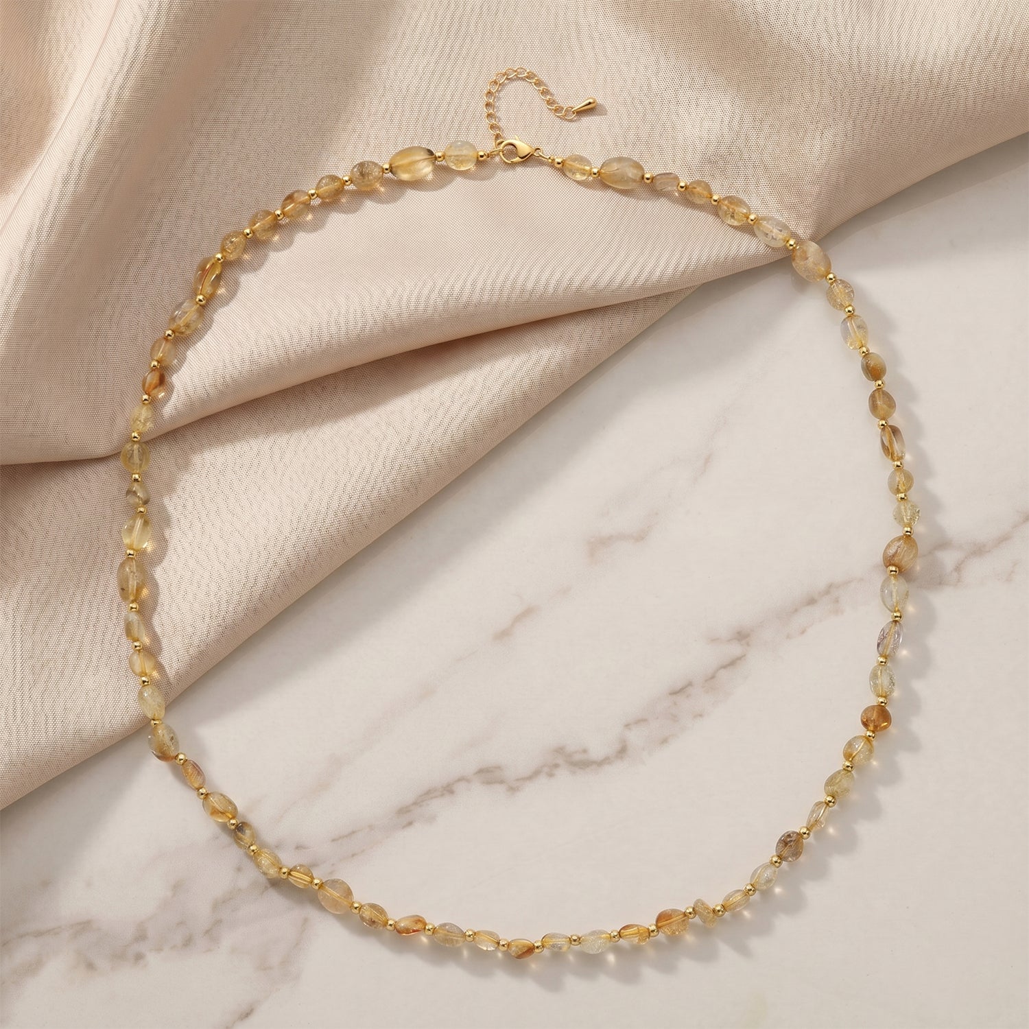Citrin Halskette ca. 60 cm + 5 cm Extender, Reine Legierung Goldton ca. 100.00 ct