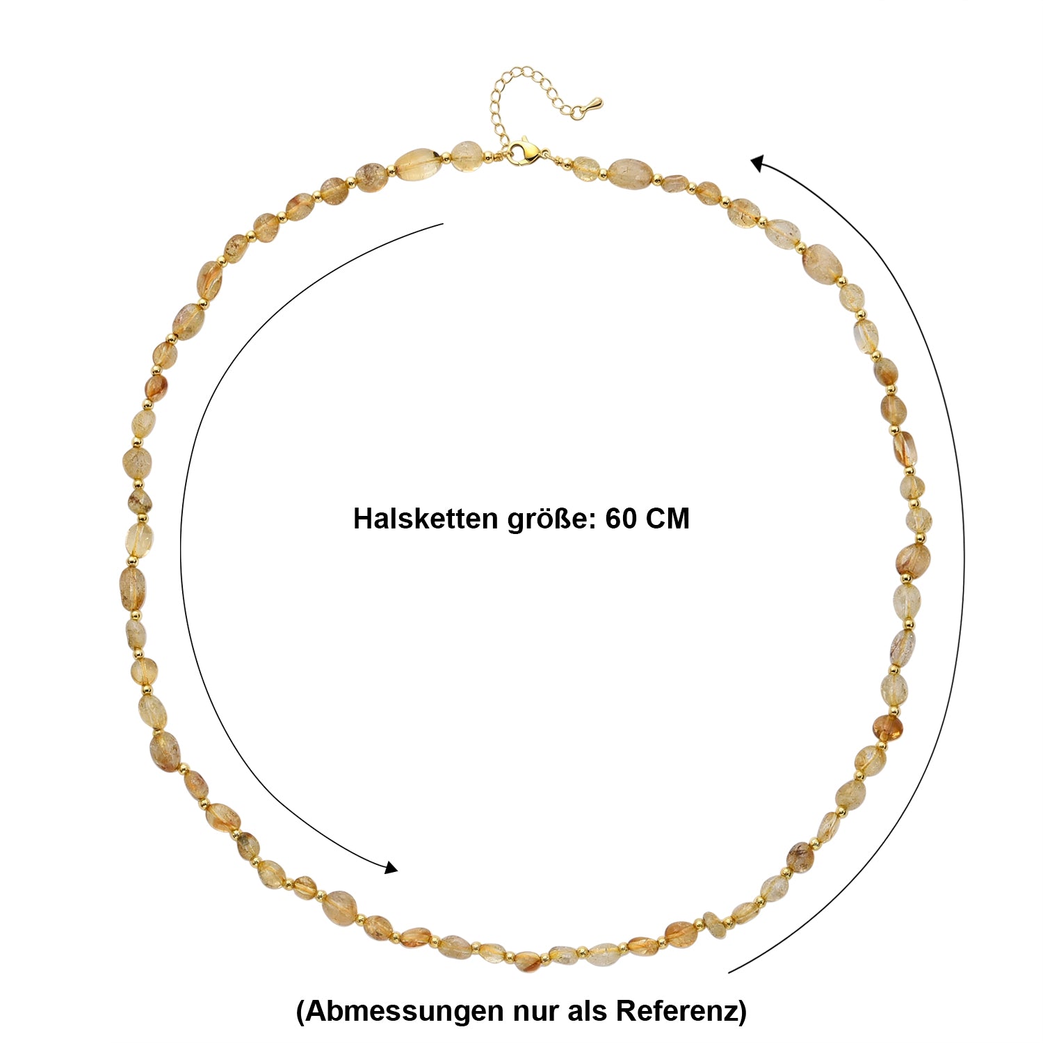 Citrin Halskette ca. 60 cm + 5 cm Extender, Reine Legierung Goldton ca. 100.00 ct