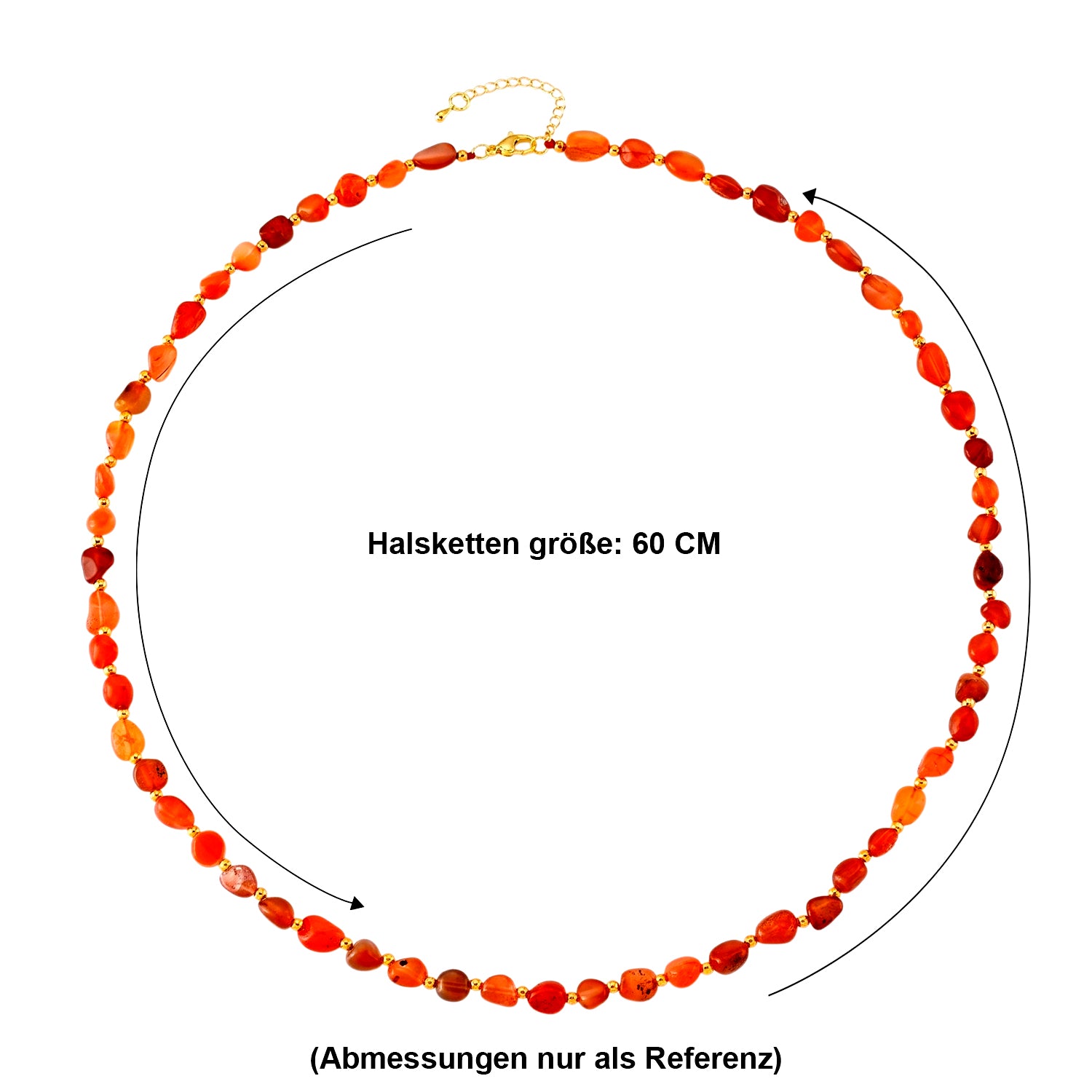 Karneol Halskette ca. 60 cm + 5 cm Extender, Reine Legierung Goldton ca. 100.00 ct