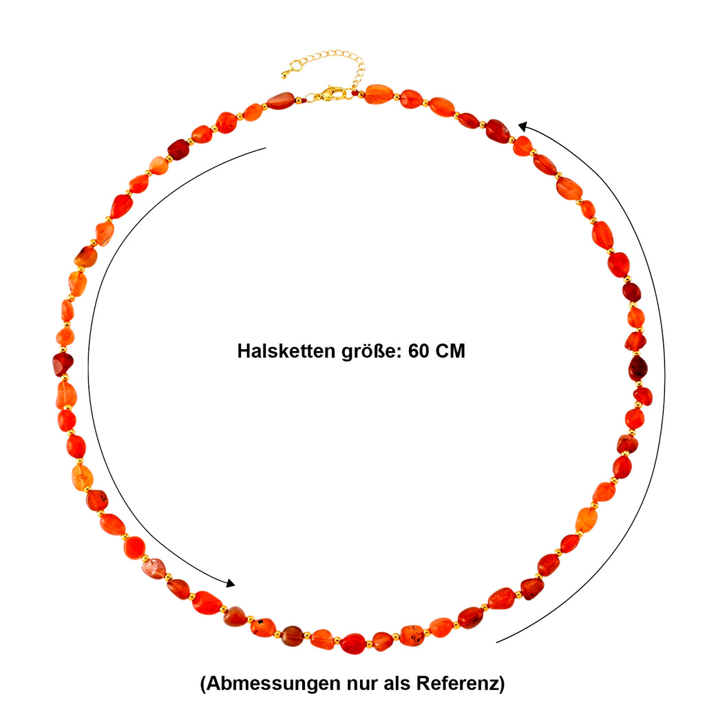 Karneol Halskette ca. 60 cm + 5 cm Extender, Reine Legierung Goldton ca. 100.00 ct