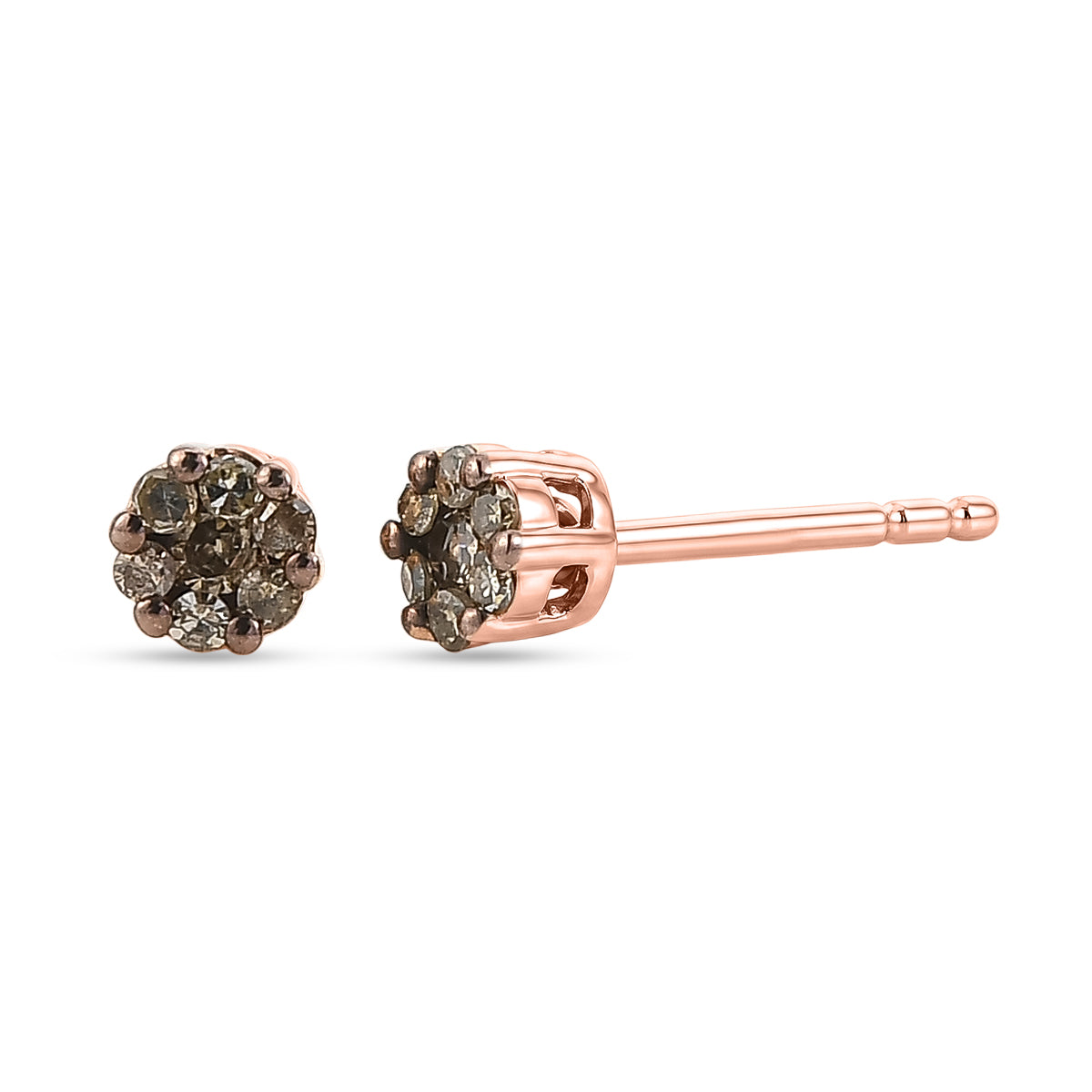 D'Joy Natürlicher Champagner Diamant SI4 Ohrringe 925 Silber 750 Roségold vermeil (10-15 Werktage Lieferzeit) ca. 0.15 ct