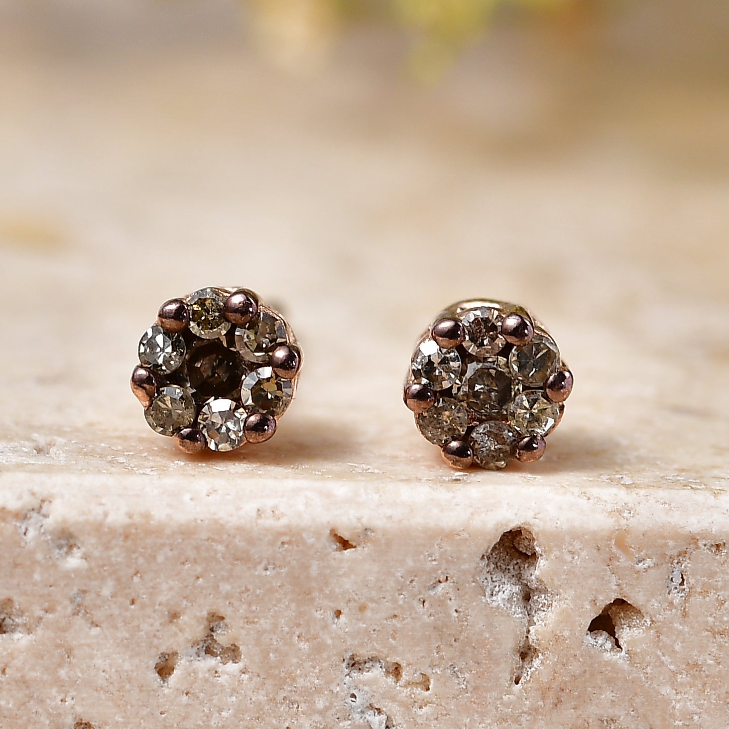 D'Joy Natürlicher Champagner Diamant SI4 Ohrringe 925 Silber 750 Roségold vermeil (10-15 Werktage Lieferzeit) ca. 0.15 ct