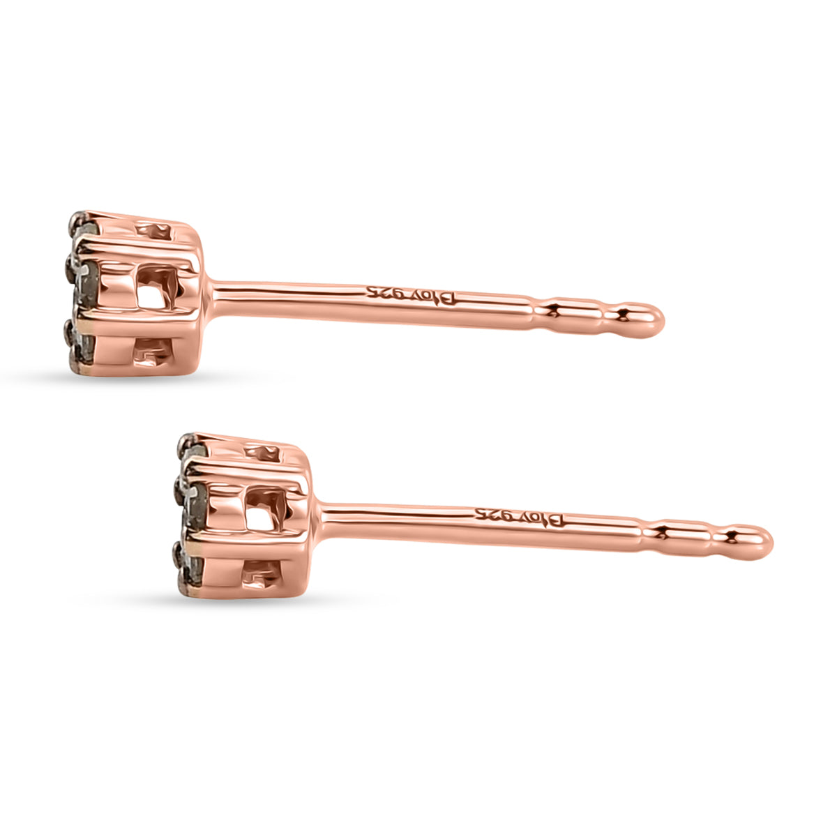 D'Joy Natürlicher Champagner Diamant SI4 Ohrringe 925 Silber 750 Roségold vermeil (10-15 Werktage Lieferzeit) ca. 0.15 ct