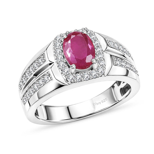 D'Joy AA Burmesischer Rubin, Moissanit Ring 925 Silber Rhodiniert (Größe 19.00) ca. 2,01 ct