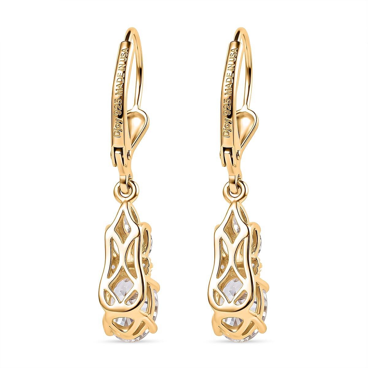 D'Joy AA Turkizit, Moissanit AGI zertifiziert Ohrringe 925 Silber 750 Gelbgold vermeil ca. 2,54 ct.