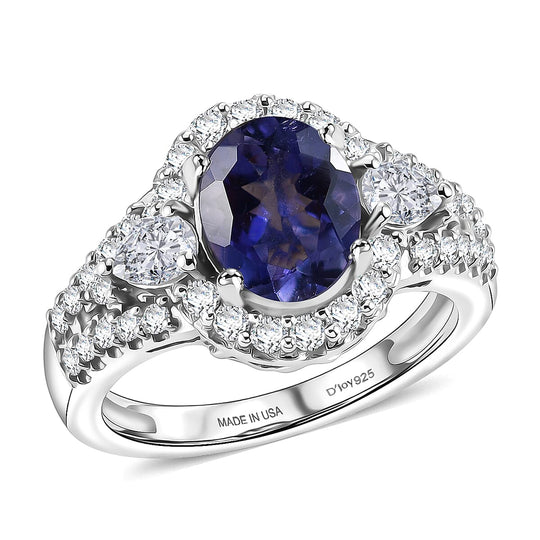 D'Joy AA Iolit, Moissanit Ring 925 Silber Rhodiniert (Größe 17.00) ca. 3,14 ct