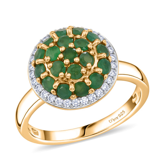 D'Joy Socoto Smaragd und Zirkon floraler Halo Ring, 925 Silber 750 Gelbgold Vermeil - 1,65 ct.