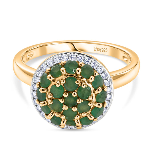 D'Joy Socoto Smaragd und Zirkon floraler Halo Ring, 925 Silber 750 Gelbgold Vermeil - 1,65 ct.