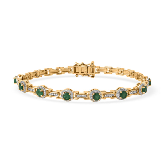 D'Joy Socoto Smaragd, Weißer Zirkon Armband ca. 19 cm 925 Silber 750 Gelbgold vermeil ca. 3,40 ct.