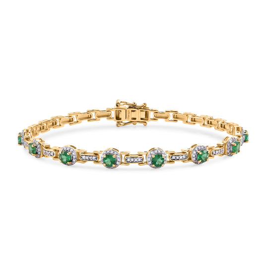 D'Joy Socoto Smaragd, Weißer Zirkon Armband ca. 20 cm 925 Silber 750 Gelbgold vermeil ca. 3,40 ct.