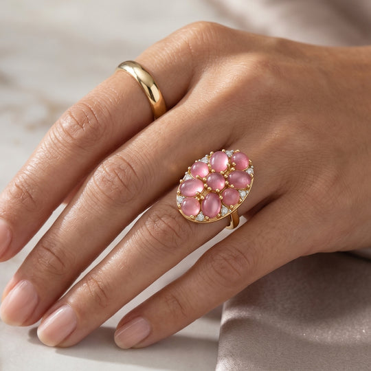 D'Joy Flamingo Mondstein Ring 925 Silber 750 Gelbgold vermeil (Größe 17.00) ca. 8,33 ct