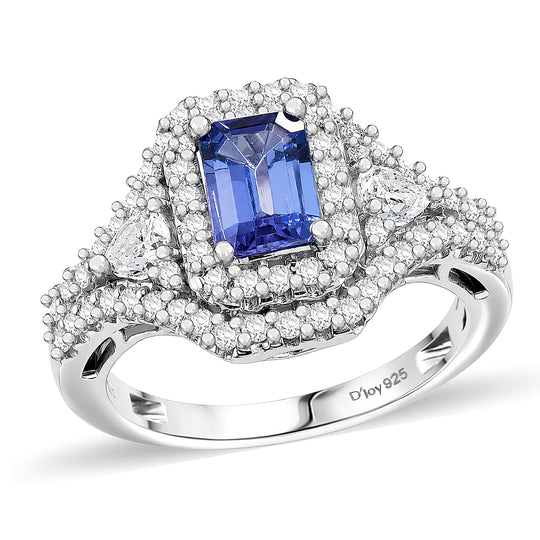 D'Joy AA Tansanit, Moissanit AGI zertifiziert Ring 925 Silber Rhodiniert (Größe 16.50) ca. 2,50 ct