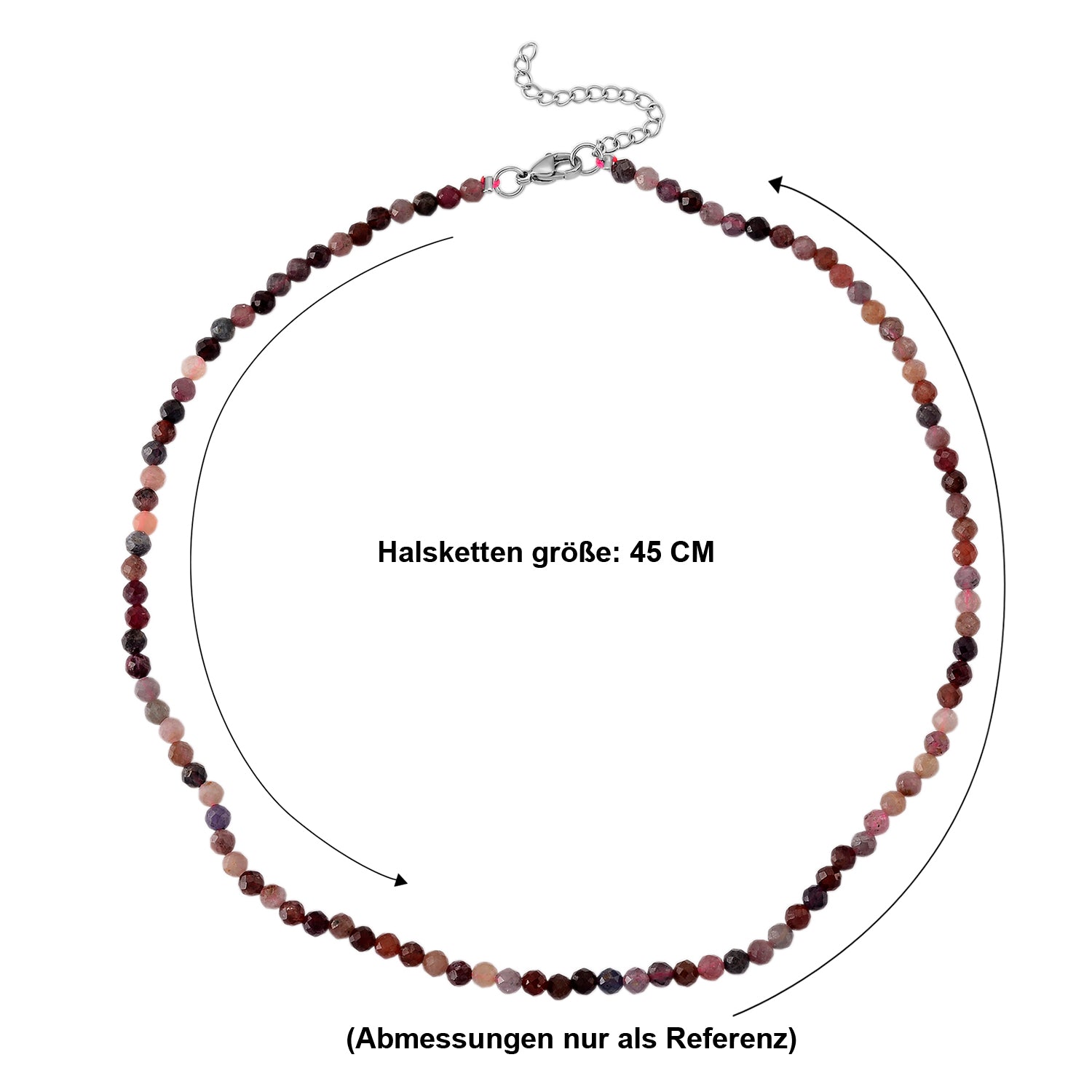Mehrfarbig-Turmalin Halskette ca. 45 cm + 5 cm Extender, 316L Edelstahl ca. 45,00 ct.