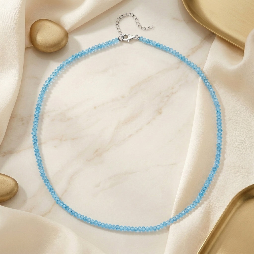 D'Joy Blau Topas Halskette ca. 45 cm 925 Silber Rhodiniert ca. 45.00 ct