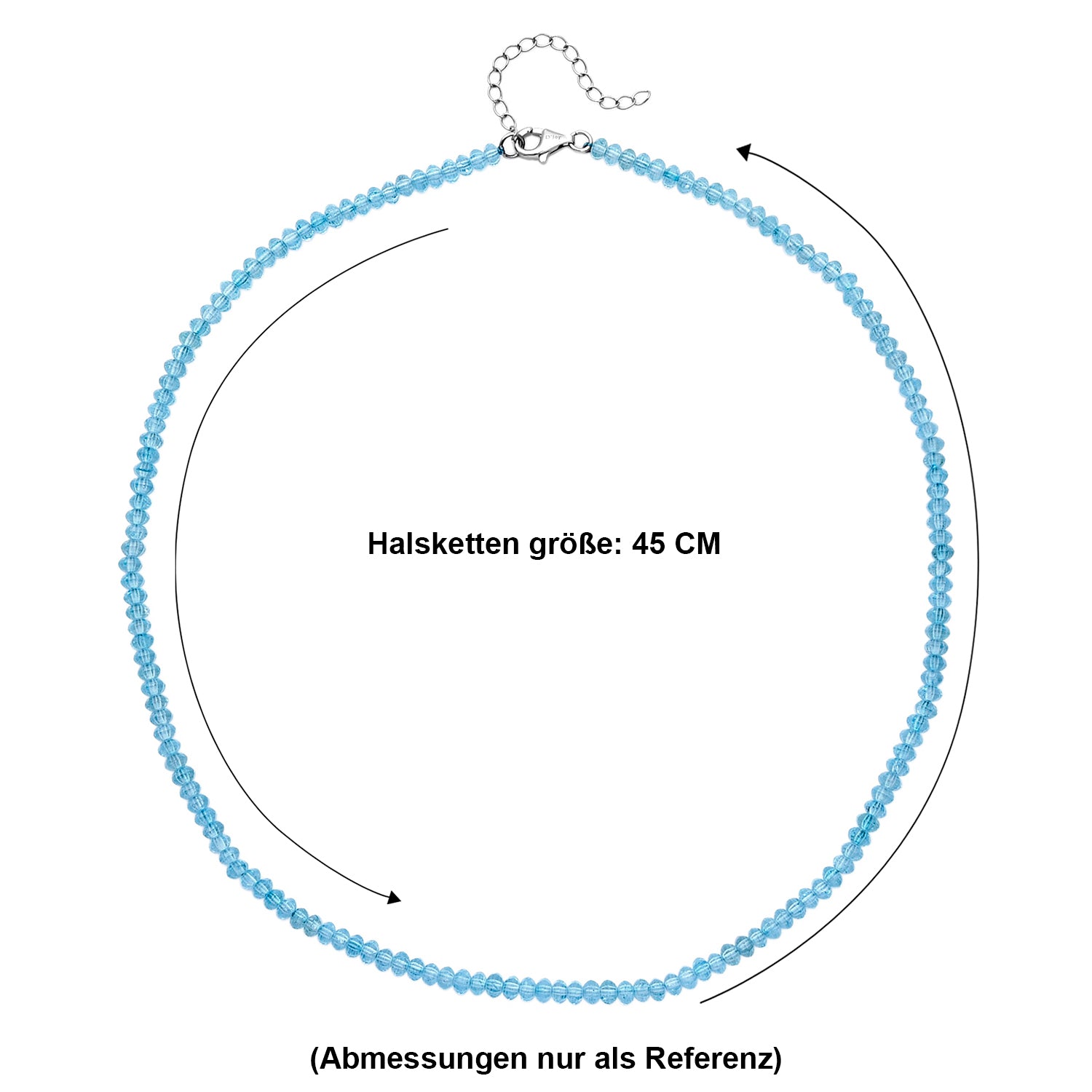 D'Joy Blau Topas Halskette ca. 45 cm 925 Silber Rhodiniert ca. 45,00 ct.