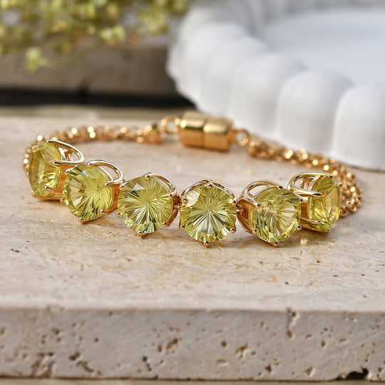 D'Joy AAA Ouro Verde-Quarz 20cm Half-Eternity Armband, 925 Silber 750 Gelbgold Vermeil - 21,32 ct.