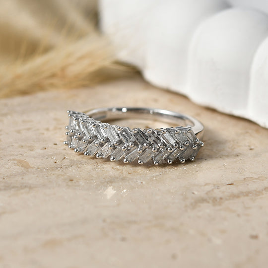 D'Joy Weißer Diamant Ring 925 Silber Rhodiniert (Größe 17.00) ca. 0.50 ct