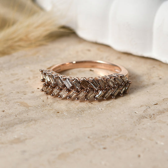 D'Joy Natürlicher Champagner Diamant Ring 925 Silber 750 Roségold vermeil (Größe 17.00) ca. 0.50 ct