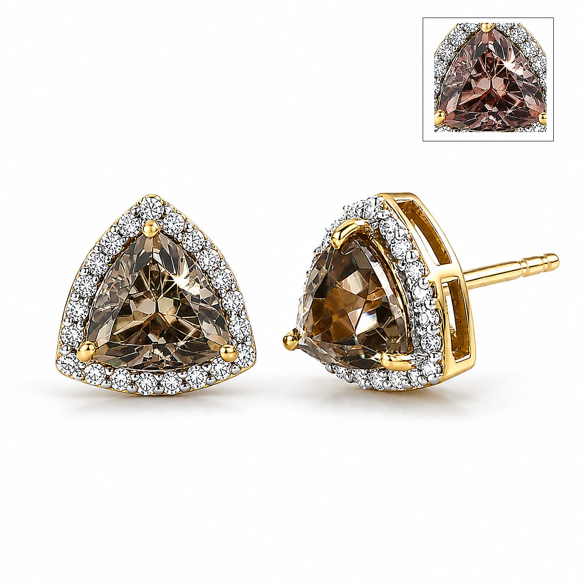 D'Joy AA Turkizit, Moissanit AGI zertifiziert Ohrringe 925 Silber 750 Gelbgold vermeil ca. 4,04 ct.