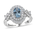 D'Joy AA Santamaria Aquamarin, Moissanit AGI zertifiziert Ring 925 Silber Rhodiniert (Größe 20.00) ca. 1,62 ct