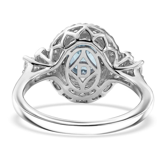 D'Joy AA Santamaria Aquamarin, Moissanit AGI zertifiziert Ring 925 Silber Rhodiniert (Größe 19.00) ca. 1,62 ct