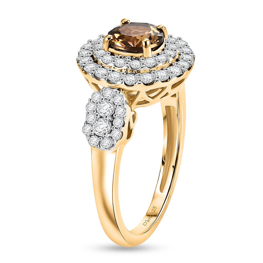 D'Joy AA Gelber Tansanit, Moissanit AGI zertifiziert Ring 925 Silber 750 Gelbgold vermeil (Größe 16.50) ca. 2,34 ct
